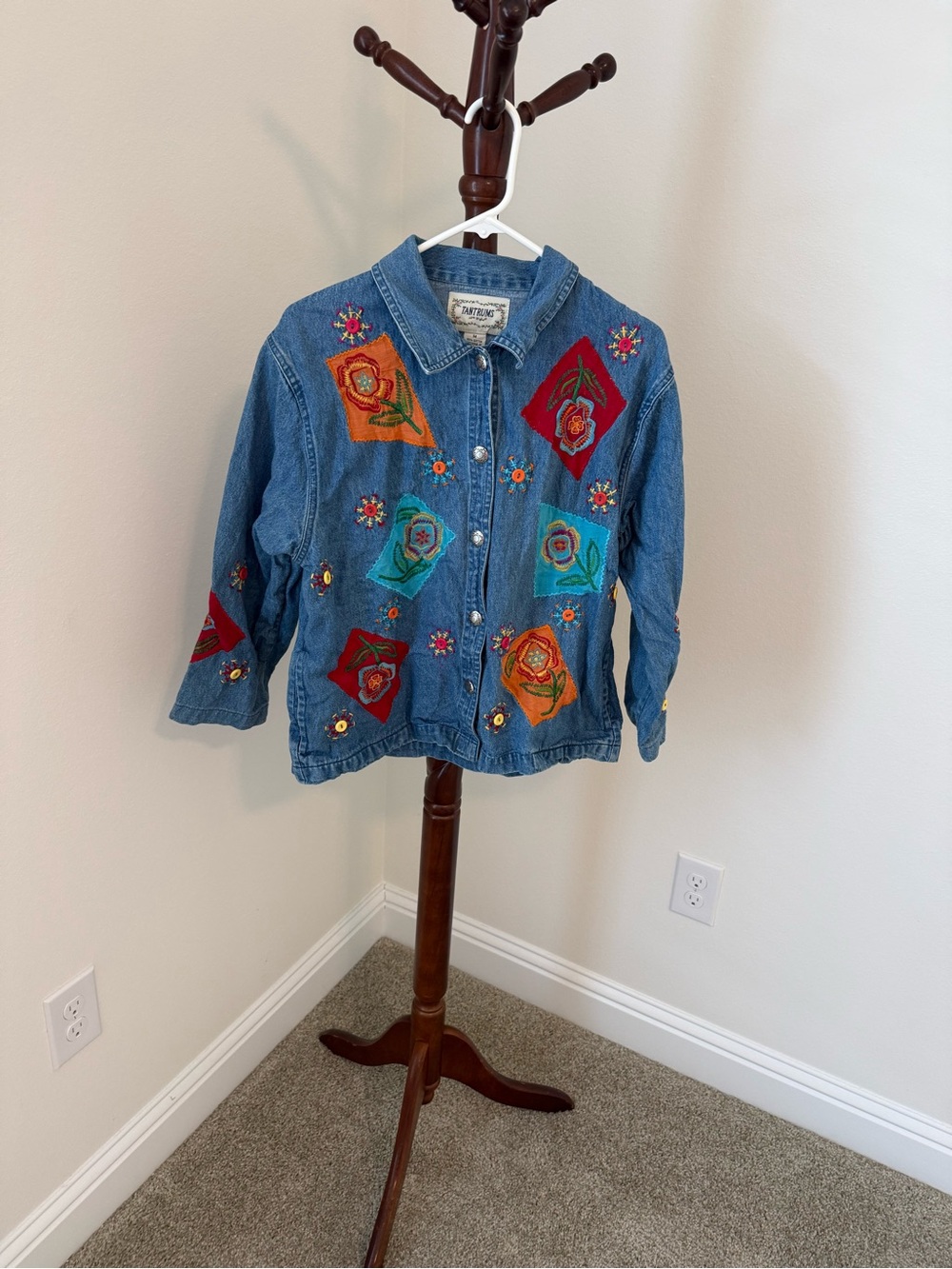Vintage Denim Jacket with Floral Embroidery